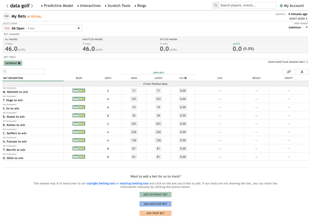 Bet Tracker Beta Testing General Discussion Data Golf Forum